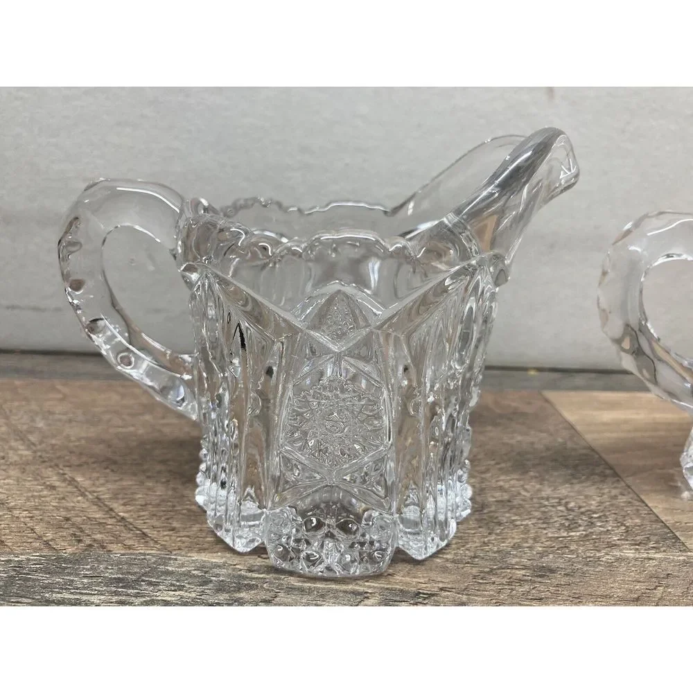 Vintage Pressed Glass Ice Blue Cream And Sugar Set‎ Unmarked SEE PICTURES